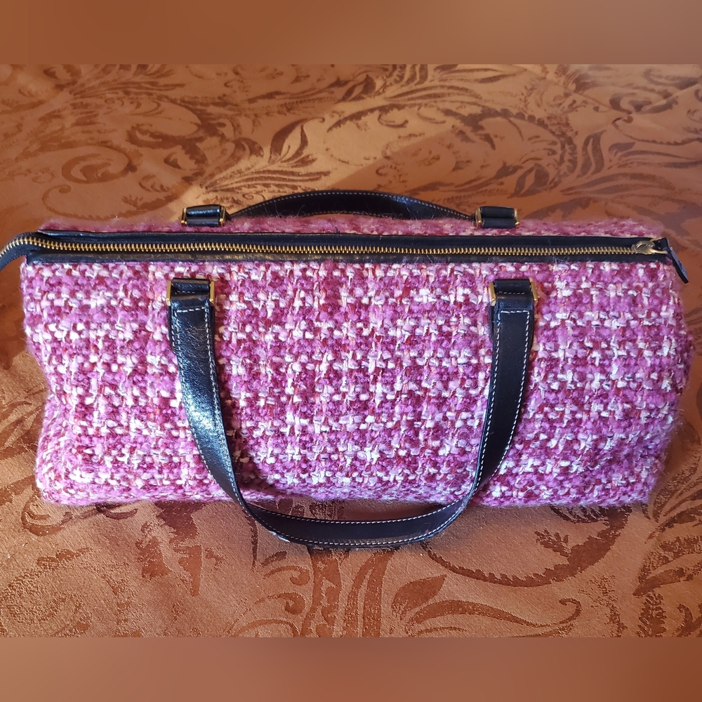 Kate Spade Pink Tweed with Black Leather Satchel Bag - Picture 2 of 15